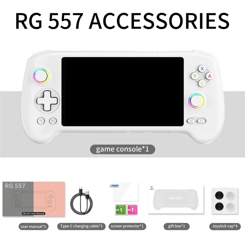 ANBERNIC AMPOWN RG557 Console portatile da gioco Android 14 Wi-Fi 6 Streaming Game Machine, 12GB+256GB (Senza giochi) - Bianco