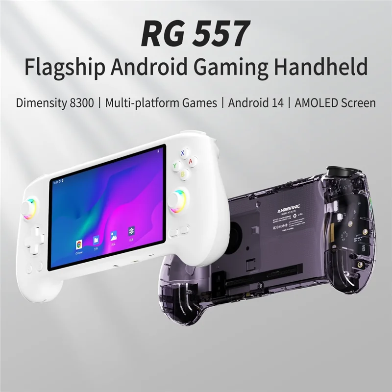 ANBERNIC AMPOWN RG557 Console portatile da gioco Android 14 Wi-Fi 6 Streaming Game Machine, 12GB+256GB (Senza giochi) - Bianco