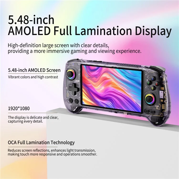 Console de Jogos Portátil ANBERNIC AMPOWN RG557 Android 14 Wi-Fi 6 para Streaming de Jogos com Cartão de Jogo de 256G, 12GB+256GB - Roxo Transparente
