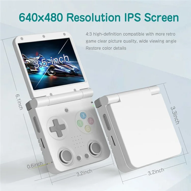 Console de Jogos Portátil AMPOWN Miyoo Flipv2 com Tela IPS de 3,5 Polegadas, Sistema Operacional Linux e Cartão de 64G - Branco