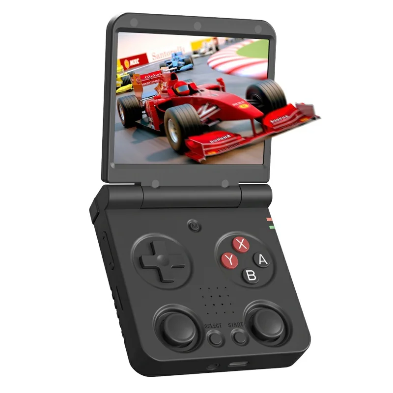 AMPOWN Miyoo Flipv2 Handheld Flip Game Console 3.5 Inch IPS Screen Linux OS Portable Gaming Device with 64G Card - Black