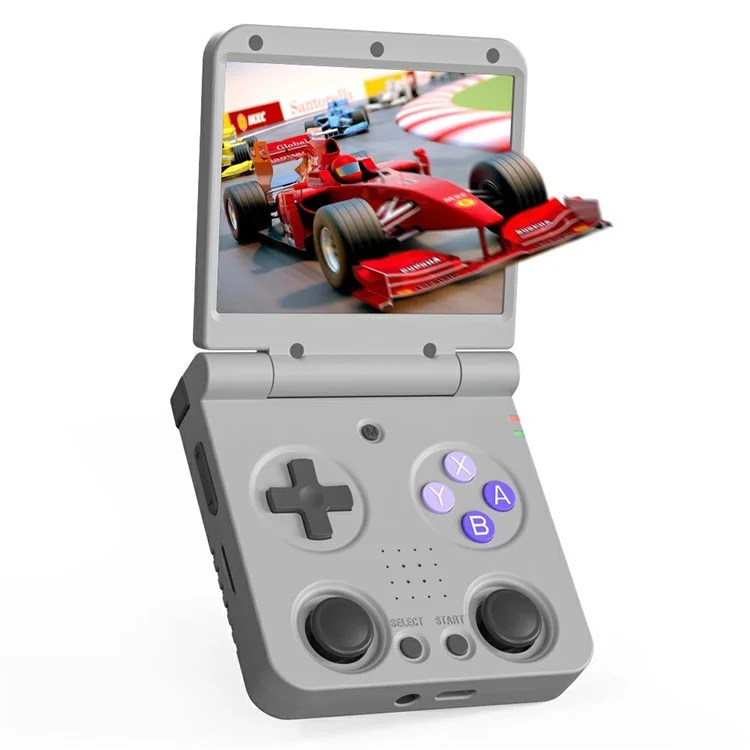 AMPOWN Miyoo Flip V2 3.5 Inch IPS Screen Handheld Game Controller Linux Onion OS Video Game Console, with 128G Memory Card - Grey