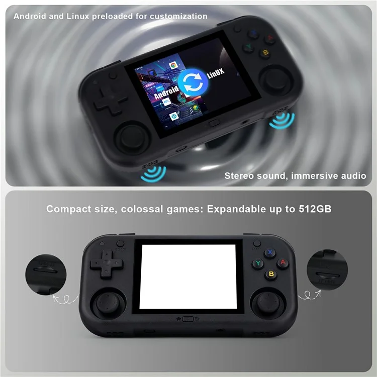 AMPOWN MINI ZERO 28 Console de jeu portable 64 bits Android Écran IPS 2,8 pouces Contrôleur de jeu rétro, avec carte TF 64 Go - Noir