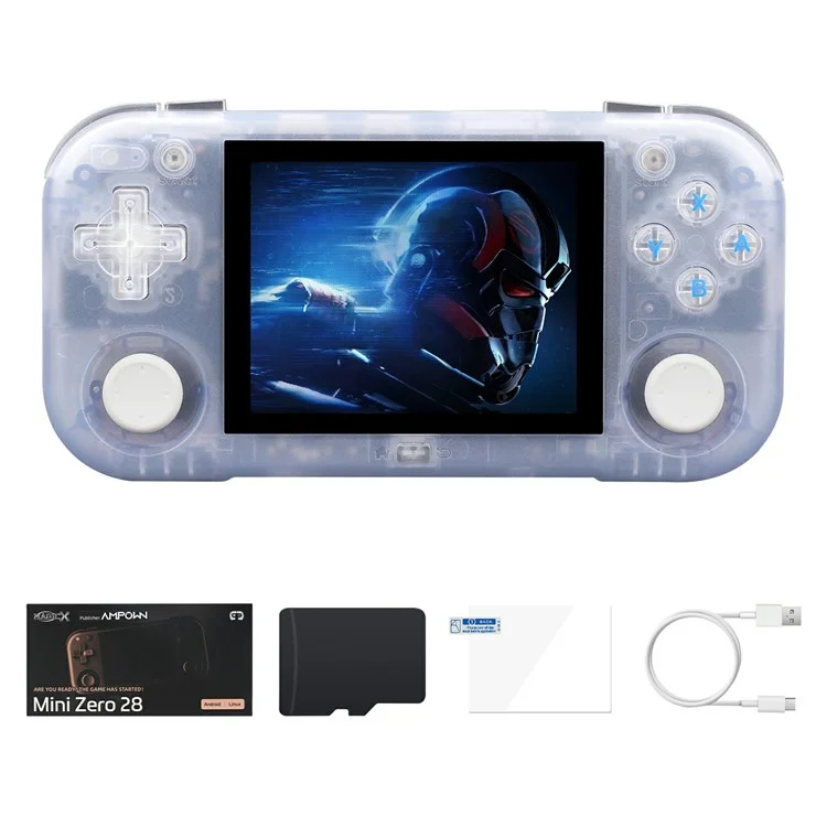 AMPOWN MINI ZERO 28 Handheld Game Console 64 Bit Android 2.8 Inch IPS Screen Retro Gaming Controller, with 128G TF Card - Glacier Blue