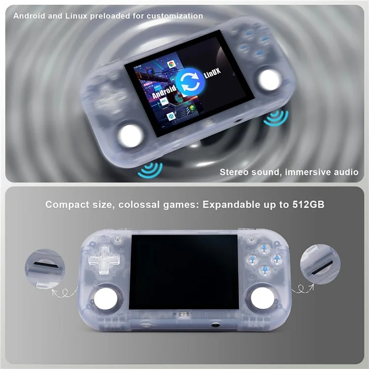 AMPOWN MINI ZERO 28 Handheld Game Console 64 Bit Android 2.8 Inch IPS Screen Retro Gaming Controller, with 128G TF Card - Glacier Blue