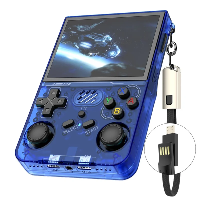 R36xx Handheld Game Console 3.5 Inch Screen Retro Arcade Gaming Controller, Standard Version / No TF Card - Transparent Blue