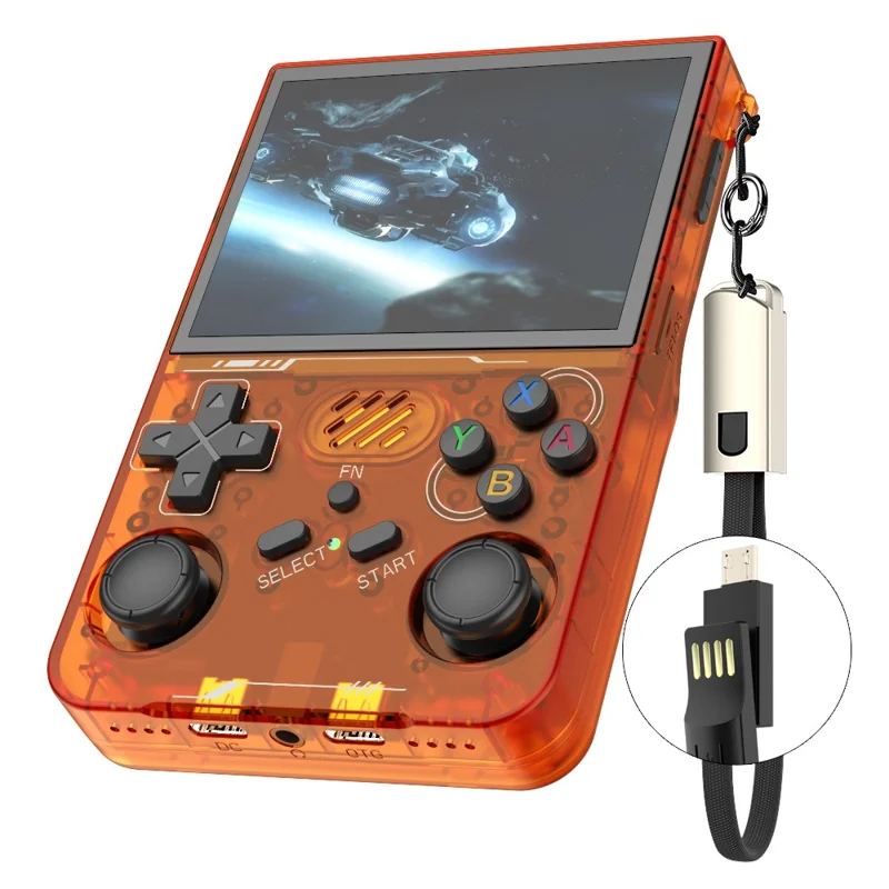 R36xx Handheld Game Console 3.5 Inch Screen Retro Arcade Gaming Controller, WiFi Version  /  No TF Card - Transparent Orange