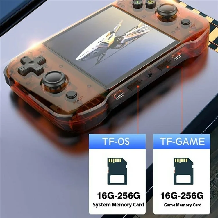 R46S Open Source 4 Inch HD Screen Handheld Game Console Linux System Built In 15000+ Games, 128G Memory Card - Orange
