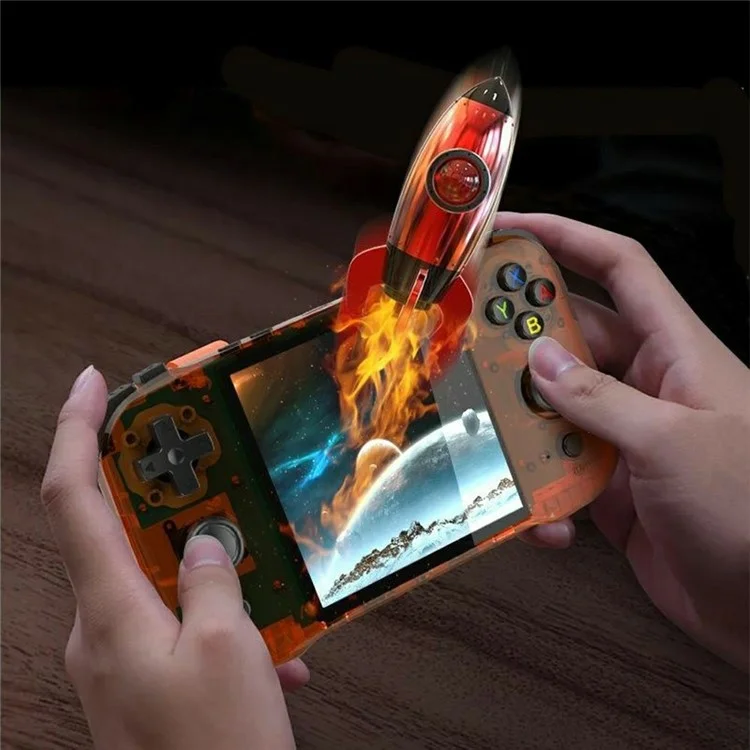 R46S Open Source 4 Inch HD Screen Handheld Game Console Linux System Built In 15000+ Games, 128G Memory Card - Orange