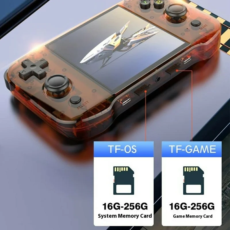 R46S Open Source 4 Inch HD Screen Handheld Game Console Linux System Built In 15000+ Games, 128G Memory Card - Black