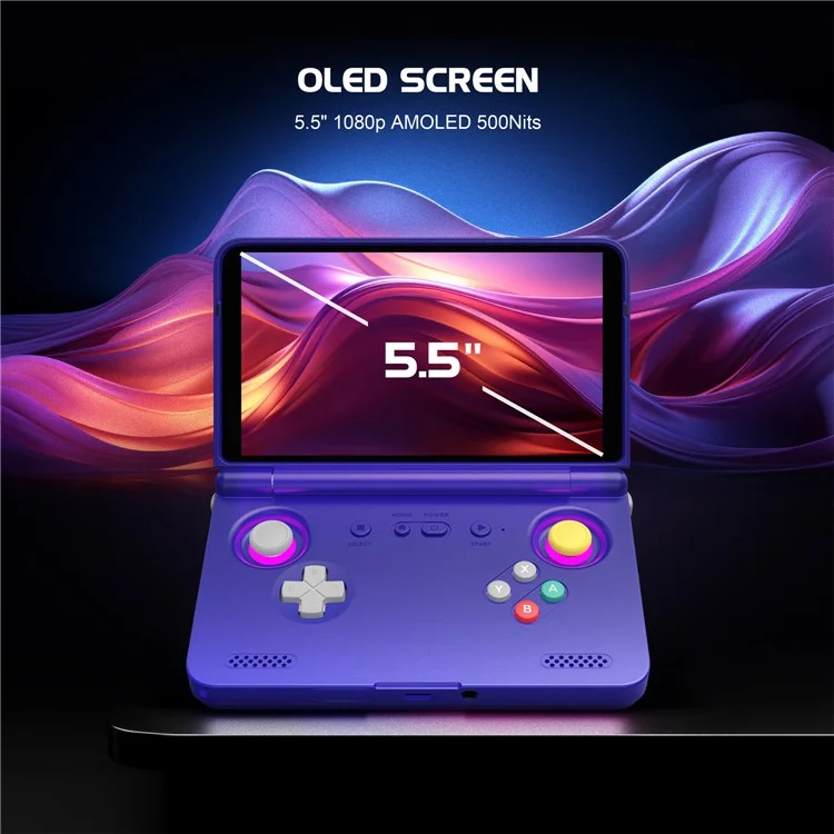 RETROID Pocket Flip2 Handheld Gaming Console 5.5 Inch AMOLED Screen Foldable Gamepad, 8+128G Storage - Blue