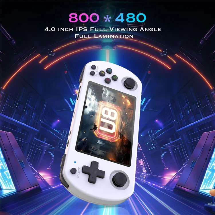 U8 Open Source Linux System 4.0 Inch IPS Screen Retro Handheld Game Console, 64GB Storage - Transparent Purple