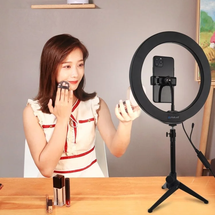 PULUZ 10.2" 26cm RGBW Dimmable LED Ring Photo Light with Remote Control & Mobile Phone Clip PU430B