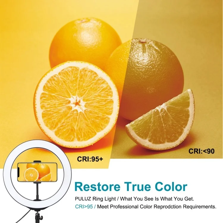 PULUZ 10.2" 26cm RGBW Dimmable LED Ring Photo Light with Remote Control & Mobile Phone Clip PU430B