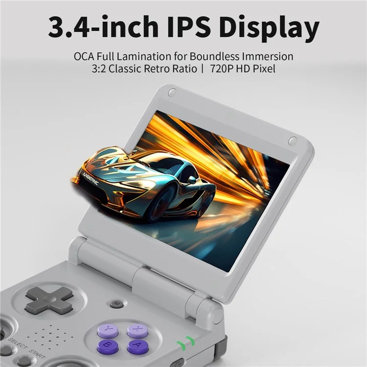 AMPOWN RG34XXSP 3.4 Inch IPS Screen Retro Handheld Game Console Foldable Wireless Gamepad, with 64G TF Card - Grey