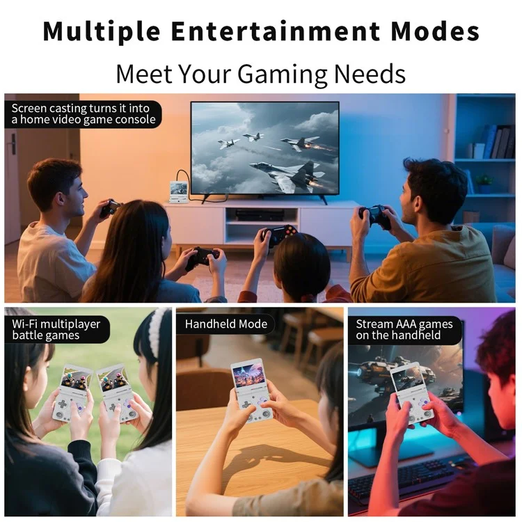 AMPOWN RG34XXSP 3.4 Inch IPS Screen Retro Handheld Game Console Foldable Wireless Gamepad, with 64G TF Card - Grey