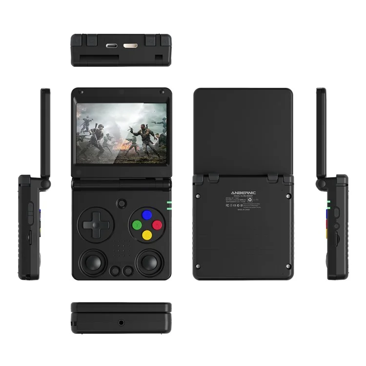 AMPOWN RG34XXSP Consola de Juegos Portátil Retro de 3,4 Pulgadas con Pantalla IPS, Gamepad Inalámbrico Plegable, con Tarjeta TF de 64G + 256G - Negro