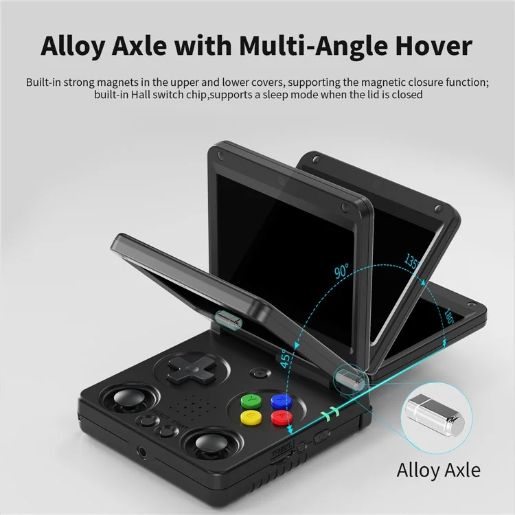 AMPOWN RG34XXSP Consola de Juegos Portátil Retro de 3,4 Pulgadas con Pantalla IPS, Gamepad Inalámbrico Plegable, con Tarjeta TF de 64G + 256G - Negro