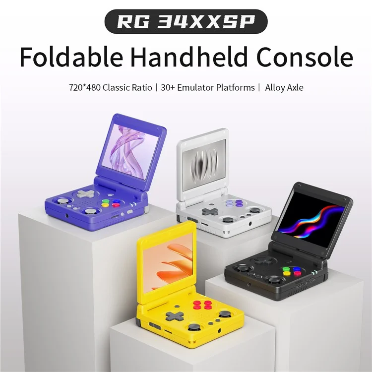 AMPOWN RG34XXSP Consola de Juegos Portátil Retro de 3,4 Pulgadas con Pantalla IPS, Gamepad Inalámbrico Plegable, con Tarjeta TF de 64G + 256G - Negro