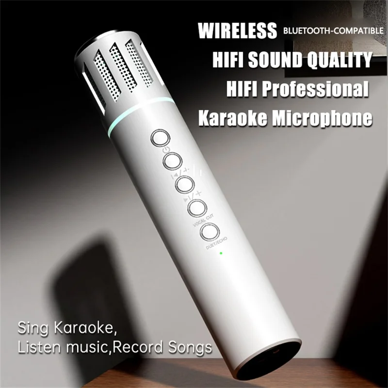 K20 2 in 1 Microfono Karaoke Wireless Bluetooth con Altoparlante e Luci LED Colorate - Bianco