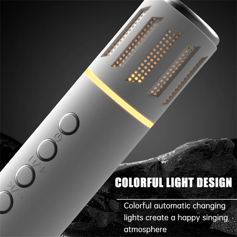 K20 2 in 1 Microfono Karaoke Wireless Bluetooth con Altoparlante e Luci LED Colorate - Bianco
