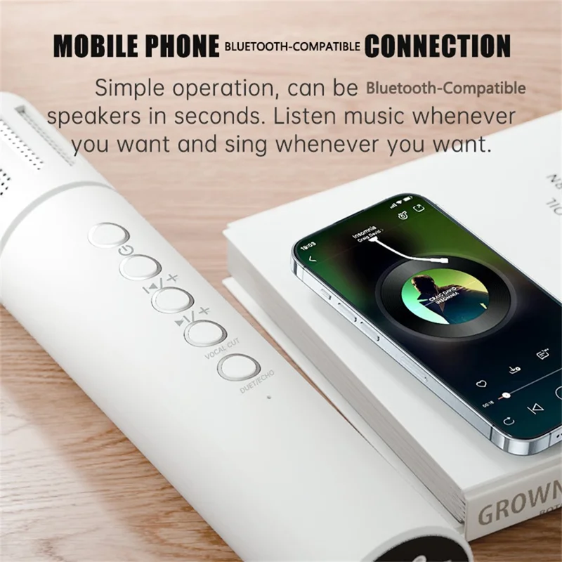 K20 2 in 1 Microfono Karaoke Wireless Bluetooth con Altoparlante e Luci LED Colorate - Bianco