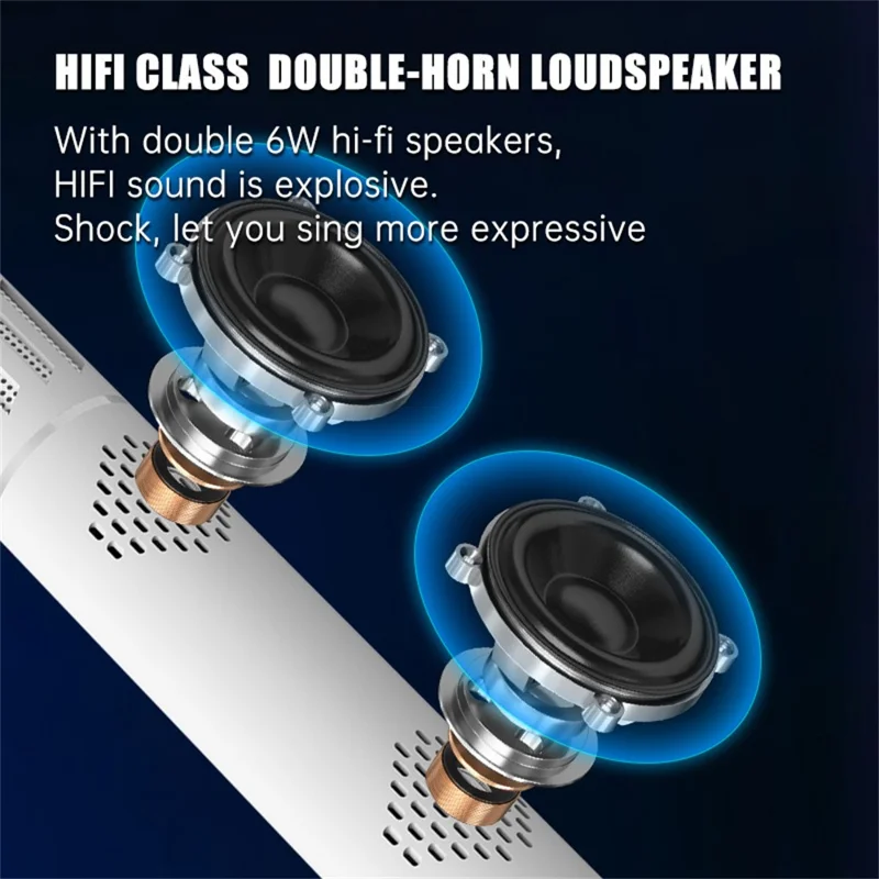 K20 2 in 1 Microfono Karaoke Wireless Bluetooth con Altoparlante e Luci LED Colorate - Bianco