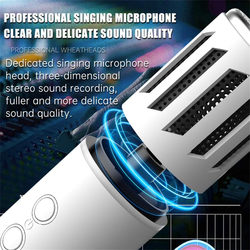 K20 2 in 1 Microfono Karaoke Wireless Bluetooth con Altoparlante e Luci LED Colorate - Bianco