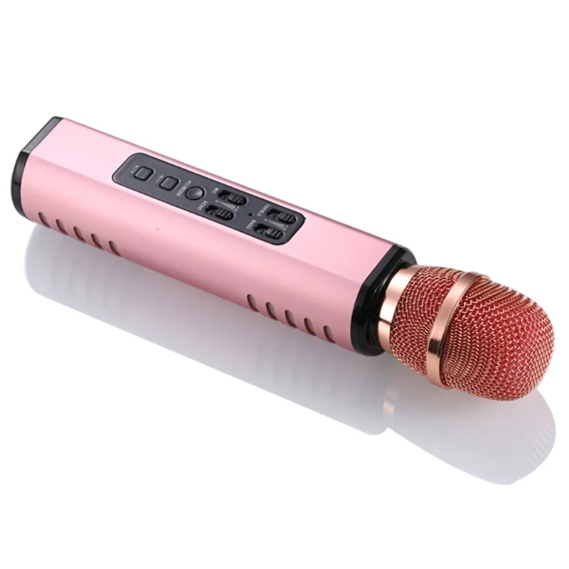 K6 2 in 1 Wireless Microphone Bluetooth-Compatible Speaker with LED Light HiFi Sound Reverb Effect Karaoke Device - Pink