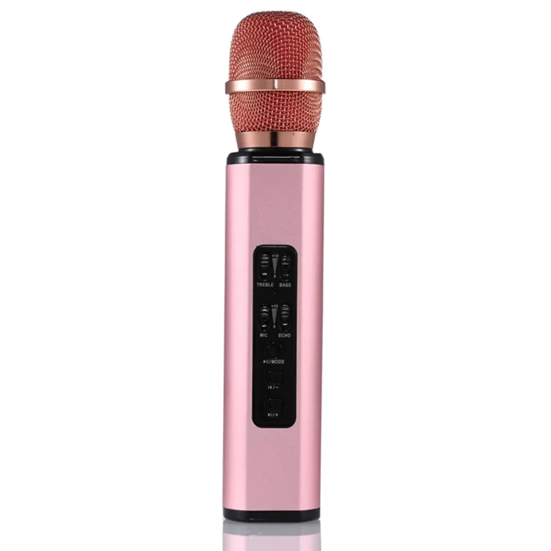 K6 2 in 1 Wireless Microphone Bluetooth-Compatible Speaker with LED Light HiFi Sound Reverb Effect Karaoke Device - Pink