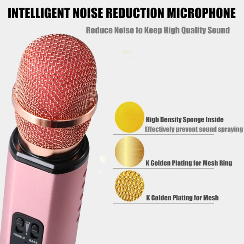 K6 2 in 1 Wireless Microphone Bluetooth-Compatible Speaker with LED Light HiFi Sound Reverb Effect Karaoke Device - Pink