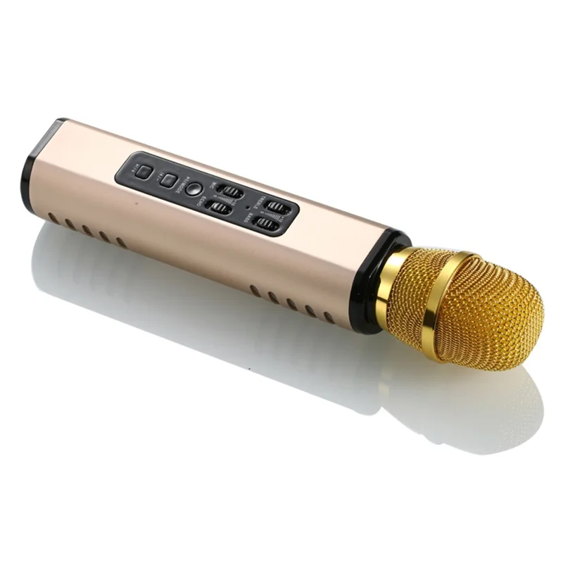 K6 2 in 1 Wireless Microphone Bluetooth-Compatible Speaker with LED Light HiFi Sound Reverb Effect Karaoke Device - Gold