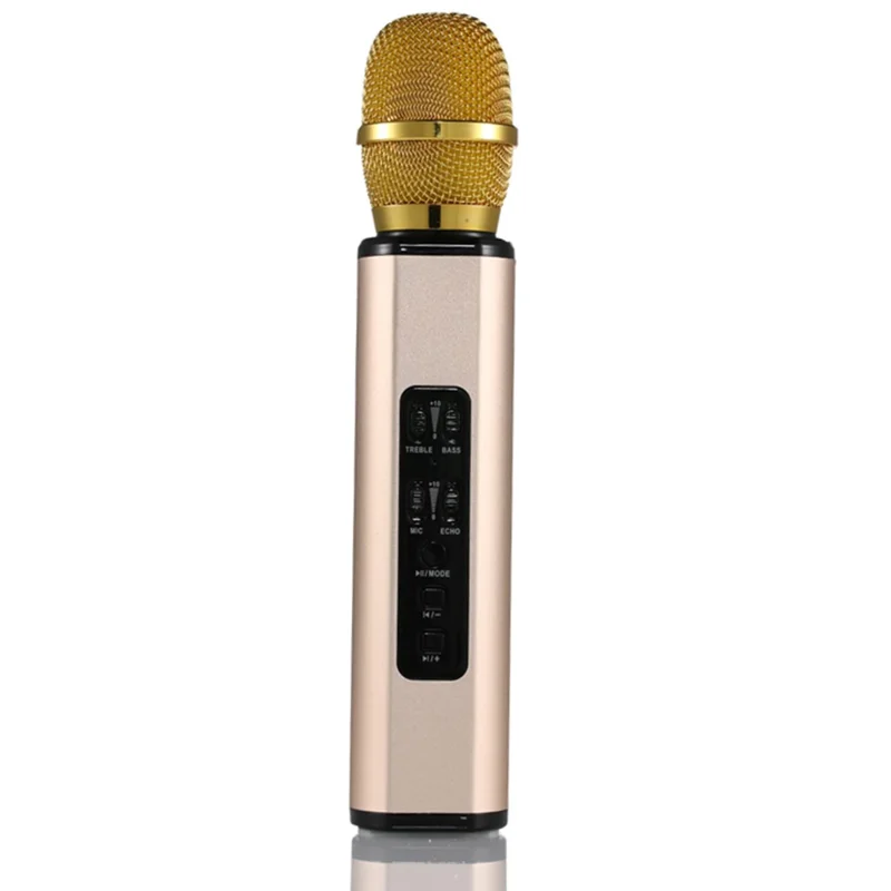 K6 2 in 1 Wireless Microphone Bluetooth-Compatible Speaker with LED Light HiFi Sound Reverb Effect Karaoke Device - Gold