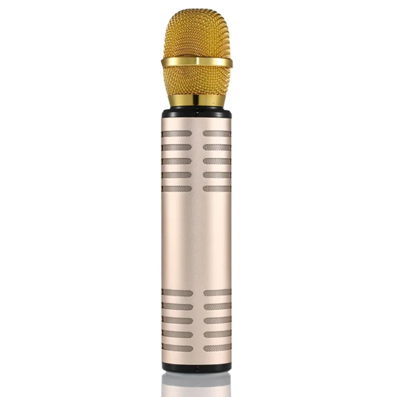 K6 2 in 1 Wireless Microphone Bluetooth-Compatible Speaker with LED Light HiFi Sound Reverb Effect Karaoke Device - Gold