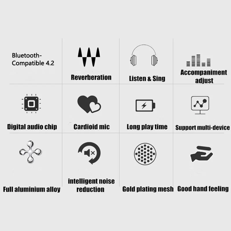 K6 2 in 1 Wireless Microphone Bluetooth-Compatible Speaker with LED Light HiFi Sound Reverb Effect Karaoke Device - Gold