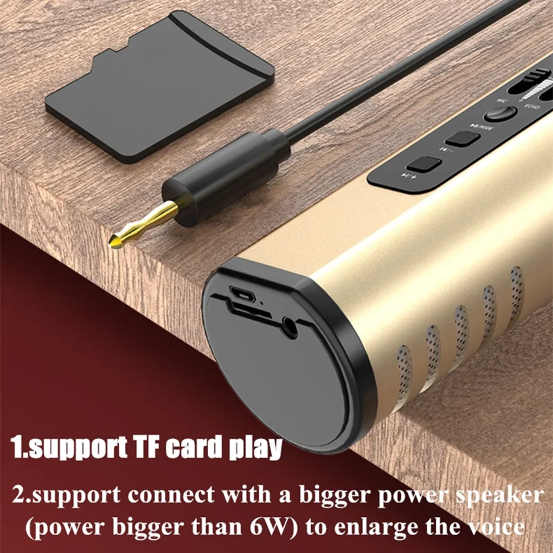 K6 2 in 1 Wireless Microphone Bluetooth-Compatible Speaker with LED Light HiFi Sound Reverb Effect Karaoke Device - Gold