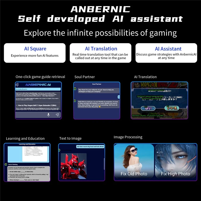 Console de jeu portable ANBERNIC RG Slide à écran tactile de 4,7 pouces, Android 13, alimentée par l'IA, manette rétro - Blanc