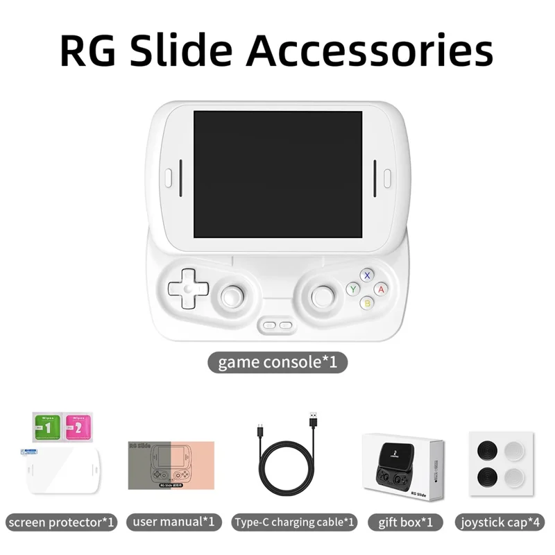 Console de jeu portable ANBERNIC RG Slide à écran tactile de 4,7 pouces, Android 13, alimentée par l'IA, manette rétro - Blanc