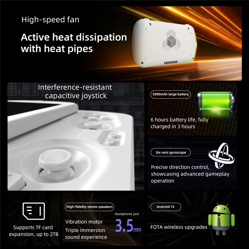 Console de jeu portable ANBERNIC RG Slide à écran tactile de 4,7 pouces, Android 13, alimentée par l'IA, manette rétro - Blanc