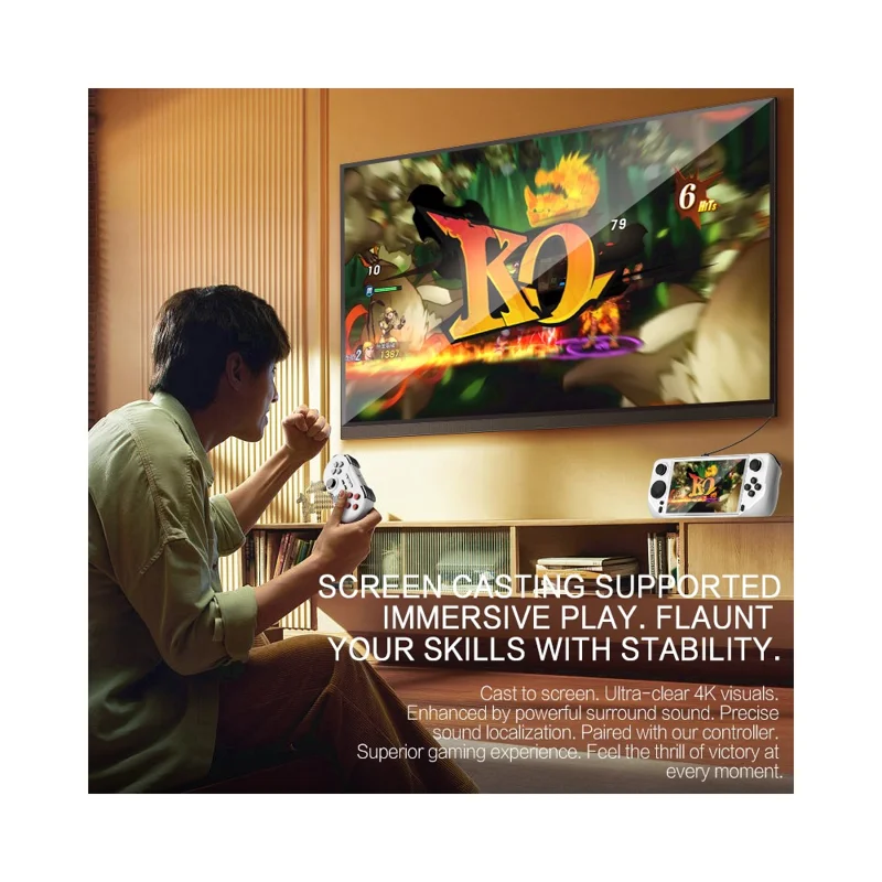 E6 Handheld Game Console 5 Inch Screen Android Dual Player Competitive Gaming Machine with 64GB Card - White