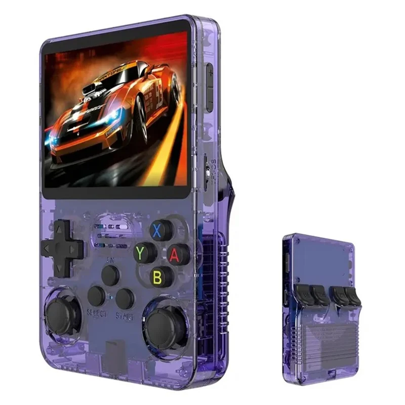 Console de Jogos Portátil R36s de Código Aberto, Tela HD de 3,5 Polegadas, Dispositivo Retrô de Jogos com Cartão de Memória de 128GB - Roxo