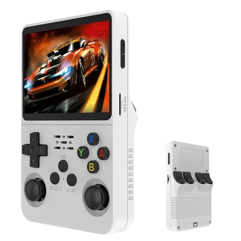 R36s Open Source Handheld Game Console 3.5 Inch HD Portable Retro Gaming Device with 128GB Memory Card - White