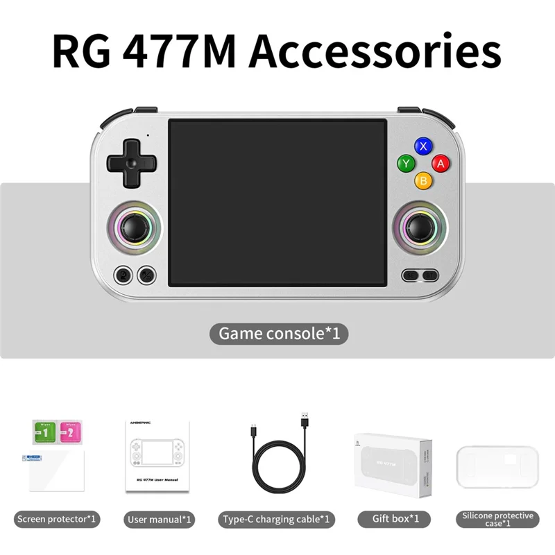ANBERNIC RG477M 12G+256G Android 14 4.7 Inch LTPS Incell Screen Retro Handheld Game Console with 256G TF Card - Silver