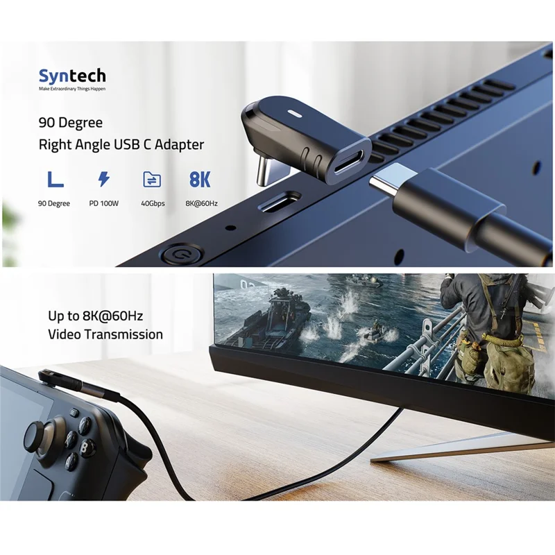 SYNTECH SYNM051 90-Degree USB-C Adapter High Speed Data Transfer  /  Fast Charging