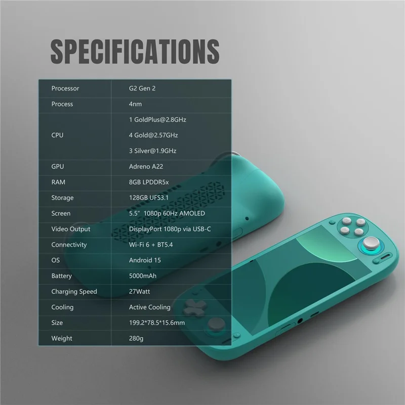 RETROID Pocket G2 Gen 2 Console Portatile Android 5,5 pollici Retro Open Source (8+128 GB, Senza Giochi) - Verde