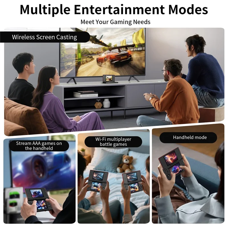 Console Portatile ANBERNIC RG DS, Console Retro Arcade Android Open Source con Doppio Schermo IPS (3+32 GB), Senza Giochi - Rosso / Nero