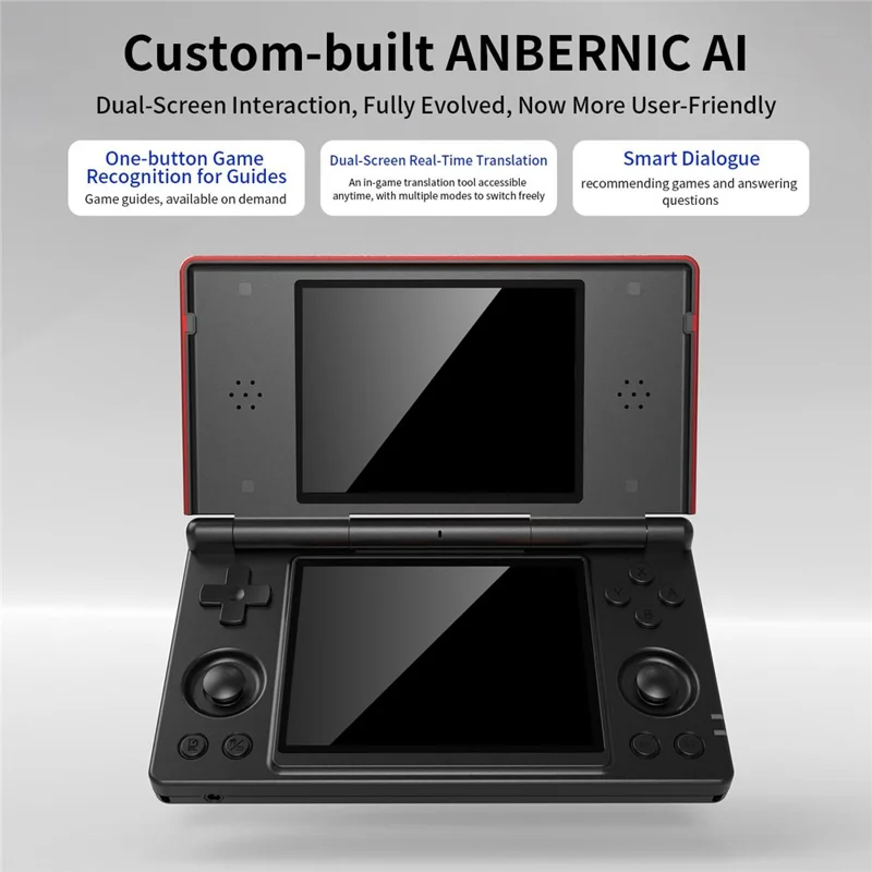 Console Portatile ANBERNIC RG DS, Console Retro Arcade Android Open Source con Doppio Schermo IPS (3+32 GB), Senza Giochi - Rosso / Nero