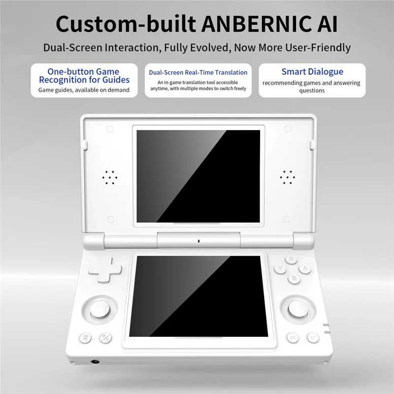 ANBERNIC RG DS Handheld Game Console Retro Arcade Android Open Source Console with Dual IPS Screens (3+32G) without Games - White