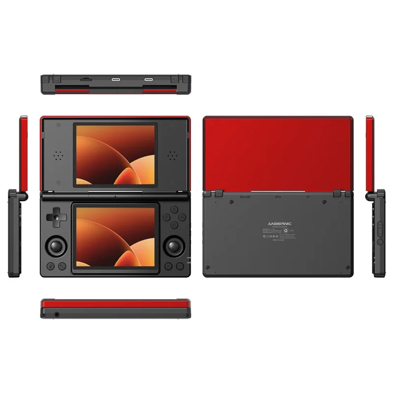 Console per giochi portatile ANBERNIC 256G RG DS, console retro arcade Android open source con doppio schermo IPS - Rosso / Nero