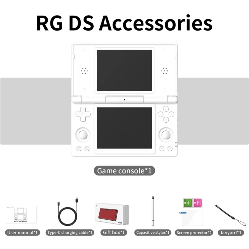 ANBERNIC 256G RG DS Handheld Game Console Retro Arcade Android Open Source Console with Dual IPS Screens - White